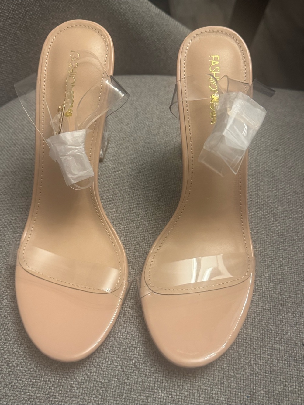 Fashion Nova Blush Nude Clear-Strap Heeled Sandals